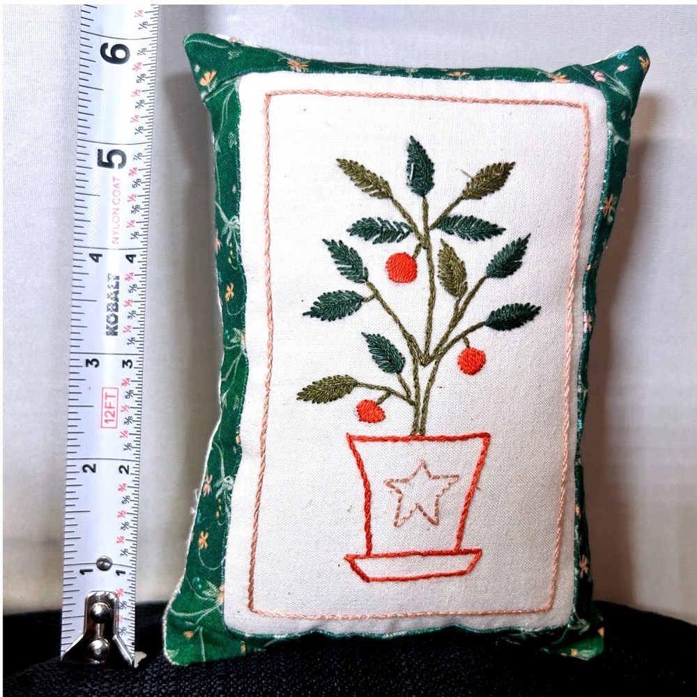 Handmade Embroidered Potted Plant Mini Accent Pillow